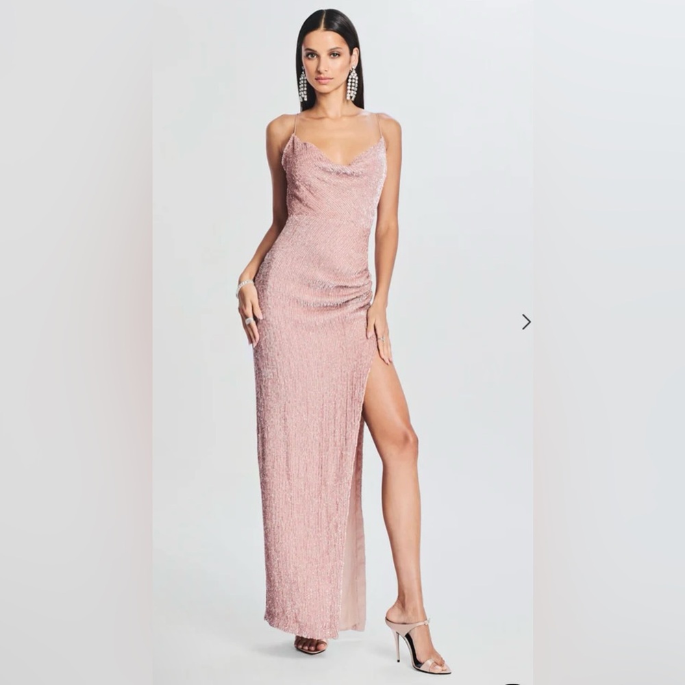 Retrofete Pink Maxi full sequined Dress small w/ leg slit NWOT (NYE) - Picture 4 of 8